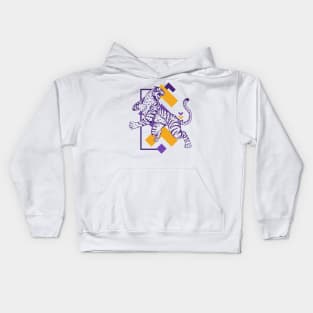 Retro Purple & Gold Tiger on the Attack // Vintage Geometric Shapes Background Kids Hoodie